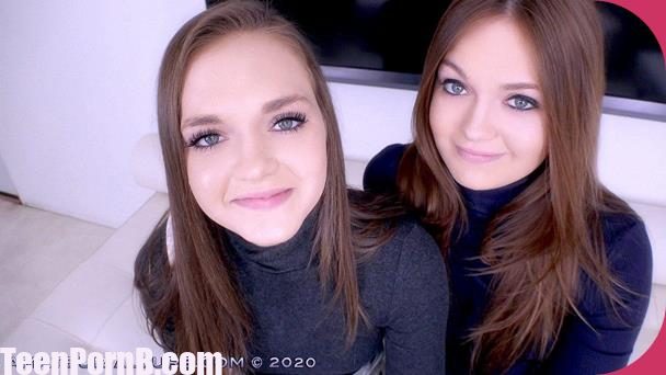 Welcomes TWIN SISTERS Joey, Sami White to Give POV Blowjob and Swallow Cum  | Teen PornB